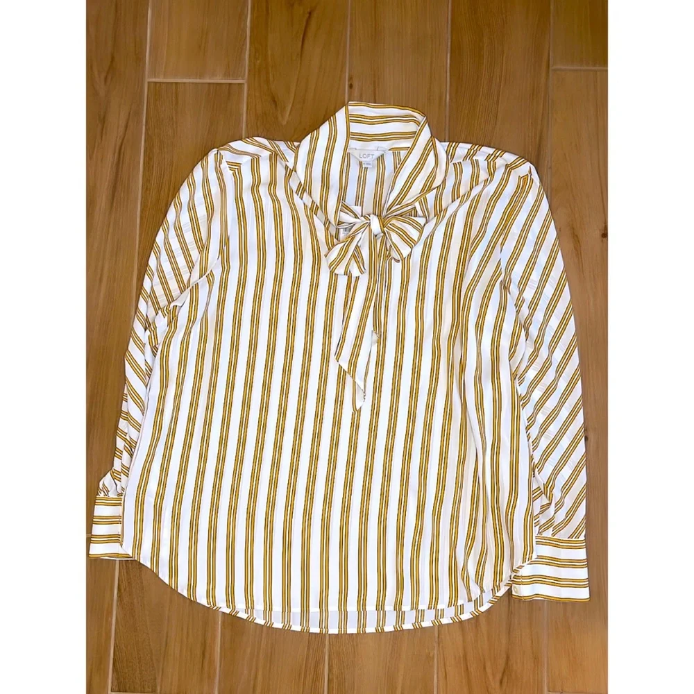 NEW LOFT Striped Bow Neck Blouse (Size: L-1X) NWT - Picture 6 of 7